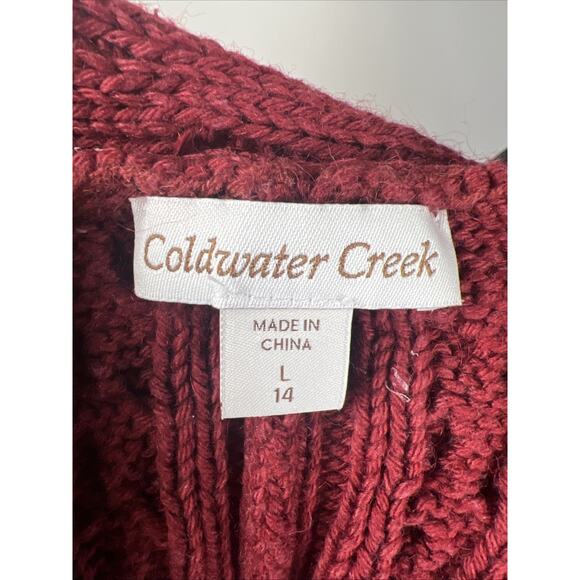 Cold Water Creek Dark Red Chunky Cable Knit Short Sleeve Cardigan Sweater Large - Picture 7 of 8